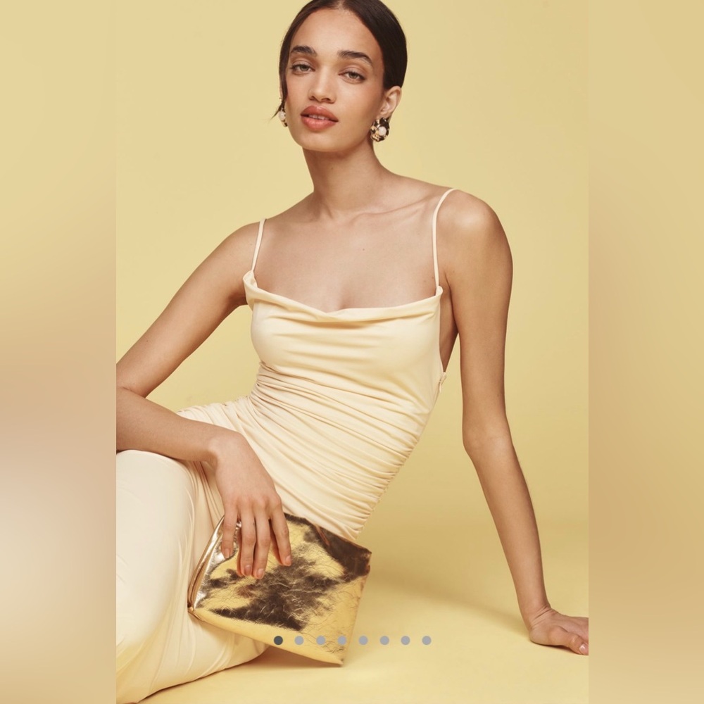 NIA Anthropologie Ina Ruched Cowl Butter Yellow Event Wedding Guest Dress Spring - Picture 2 of 11
